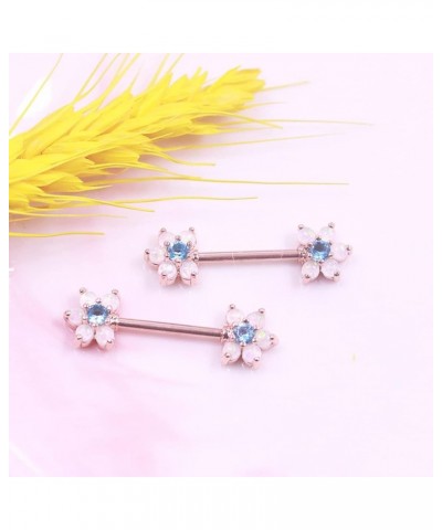 14G Flower Nipple Rings Opal Nipple Barbell 316L Stainless Steel Heart Nipple Ring Nipple Piercings Jewelry for Women Men Col...