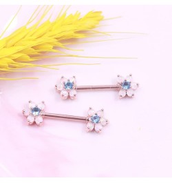 14G Flower Nipple Rings Opal Nipple Barbell 316L Stainless Steel Heart Nipple Ring Nipple Piercings Jewelry for Women Men Col...