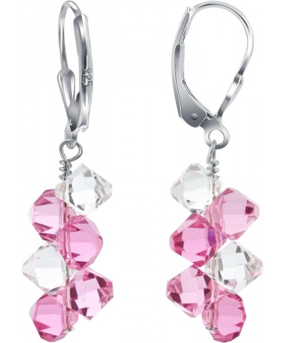 Cluster Style Bicone Austrian Crystals Handmade 925 Sterling Silver Leverback Drop Earrings for Women Clear and Pink $15.84 E...