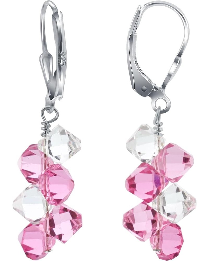 Cluster Style Bicone Austrian Crystals Handmade 925 Sterling Silver Leverback Drop Earrings for Women Clear and Pink $15.84 E...