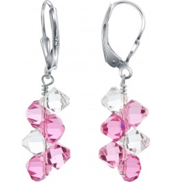 Cluster Style Bicone Austrian Crystals Handmade 925 Sterling Silver Leverback Drop Earrings for Women Clear and Pink $15.84 E...