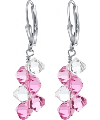 Cluster Style Bicone Austrian Crystals Handmade 925 Sterling Silver Leverback Drop Earrings for Women Clear and Pink $15.84 E...