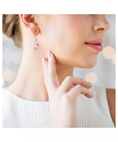 Cluster Style Bicone Austrian Crystals Handmade 925 Sterling Silver Leverback Drop Earrings for Women Clear and Pink $15.84 E...