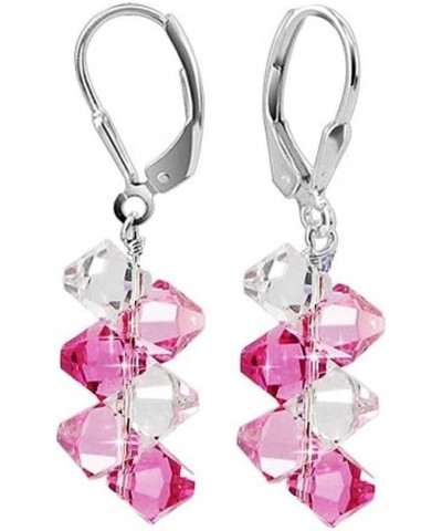 Cluster Style Bicone Austrian Crystals Handmade 925 Sterling Silver Leverback Drop Earrings for Women Clear and Pink $15.84 E...