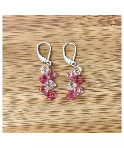 Cluster Style Bicone Austrian Crystals Handmade 925 Sterling Silver Leverback Drop Earrings for Women Clear and Pink $15.84 E...