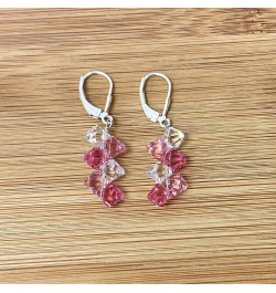 Cluster Style Bicone Austrian Crystals Handmade 925 Sterling Silver Leverback Drop Earrings for Women Clear and Pink $15.84 E...