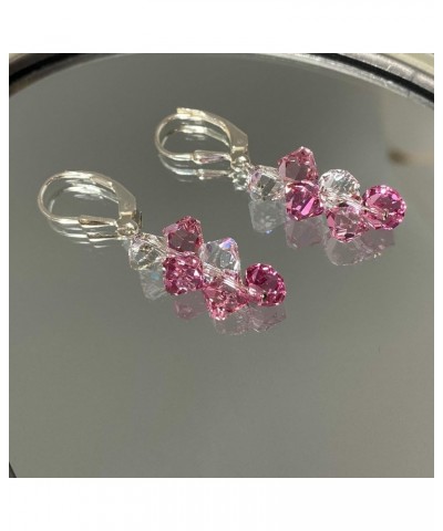 Cluster Style Bicone Austrian Crystals Handmade 925 Sterling Silver Leverback Drop Earrings for Women Clear and Pink $15.84 E...