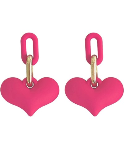 Valentines Day Earrings for Girlfriend Gifts Pink Heart Earrings Double Heart Earrings Dangling Hot Pink Earrings Valentines ...