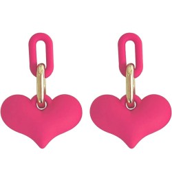 Valentines Day Earrings for Girlfriend Gifts Pink Heart Earrings Double Heart Earrings Dangling Hot Pink Earrings Valentines ...