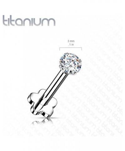 Dynamique Implant Grade Titanium Threadless Push In Flower Base Labret, Flat Back Studs With CZ Prong Set Top For Cartilage, ...