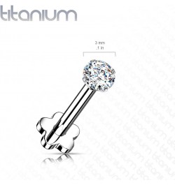 Dynamique Implant Grade Titanium Threadless Push In Flower Base Labret, Flat Back Studs With CZ Prong Set Top For Cartilage, ...