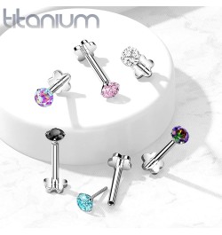 Dynamique Implant Grade Titanium Threadless Push In Flower Base Labret, Flat Back Studs With CZ Prong Set Top For Cartilage, ...