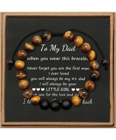 To My Man Mens Bead Bracelet for Boyfriend Husband, Adjustable 8mm Mens Tiger Eye Black Matte Agate Bead Bracelets To My Dad-...