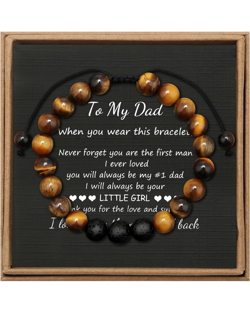 To My Man Mens Bead Bracelet for Boyfriend Husband, Adjustable 8mm Mens Tiger Eye Black Matte Agate Bead Bracelets To My Dad-...