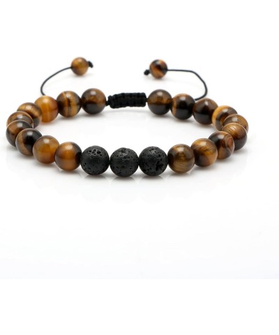 To My Man Mens Bead Bracelet for Boyfriend Husband, Adjustable 8mm Mens Tiger Eye Black Matte Agate Bead Bracelets To My Dad-...