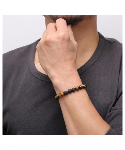 To My Man Mens Bead Bracelet for Boyfriend Husband, Adjustable 8mm Mens Tiger Eye Black Matte Agate Bead Bracelets To My Dad-...