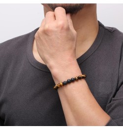 To My Man Mens Bead Bracelet for Boyfriend Husband, Adjustable 8mm Mens Tiger Eye Black Matte Agate Bead Bracelets To My Dad-...