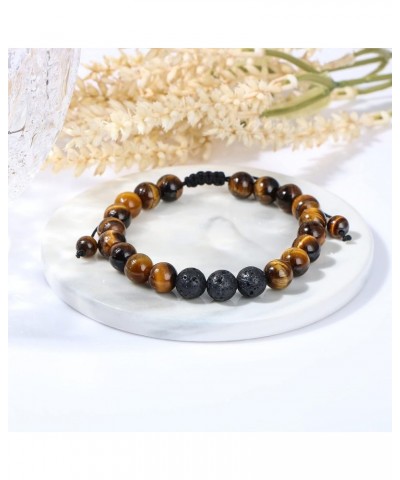 To My Man Mens Bead Bracelet for Boyfriend Husband, Adjustable 8mm Mens Tiger Eye Black Matte Agate Bead Bracelets To My Dad-...