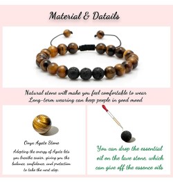 To My Man Mens Bead Bracelet for Boyfriend Husband, Adjustable 8mm Mens Tiger Eye Black Matte Agate Bead Bracelets To My Dad-...