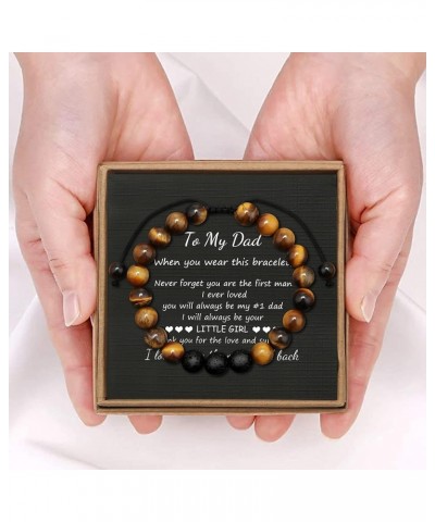 To My Man Mens Bead Bracelet for Boyfriend Husband, Adjustable 8mm Mens Tiger Eye Black Matte Agate Bead Bracelets To My Dad-...