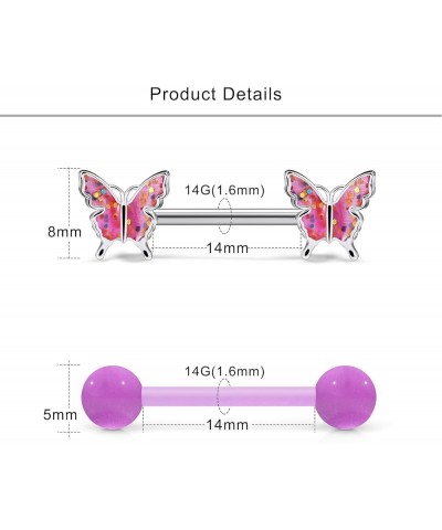 9 Pairs 14G Nipple Rings for Women Surgical Steel Nipple Piercings Butterfly Straight Barbell Pink Nipple Rings Set Cute Nipp...