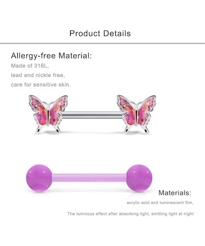 9 Pairs 14G Nipple Rings for Women Surgical Steel Nipple Piercings Butterfly Straight Barbell Pink Nipple Rings Set Cute Nipp...