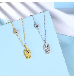 Evil Eye Necklace Evil Eye Hamsa Hand of Fatima Necklace 925 Sterling Silver Fine Jewelry Gifts for Womens White Blue CZ Thir...