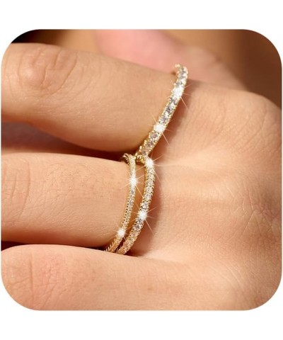 Stackable Gold Rings for Women Non Tarnish, Dainty 14K Real Gold Diamond Rings Set Thumb Fashion Thin Cubic Zirconia Ring Pac...