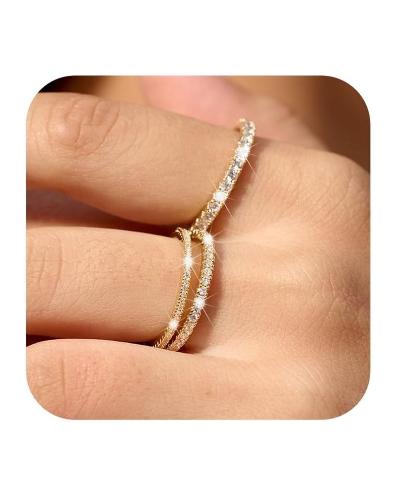 Stackable Gold Rings for Women Non Tarnish, Dainty 14K Real Gold Diamond Rings Set Thumb Fashion Thin Cubic Zirconia Ring Pac...