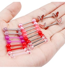 9 Pairs 14G Nipple Rings for Women Surgical Steel Nipple Piercings Butterfly Straight Barbell Pink Nipple Rings Set Cute Nipp...