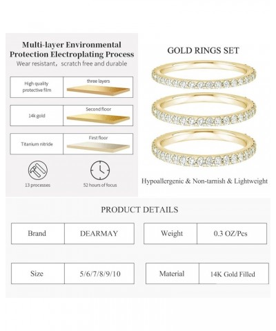 Stackable Gold Rings for Women Non Tarnish, Dainty 14K Real Gold Diamond Rings Set Thumb Fashion Thin Cubic Zirconia Ring Pac...