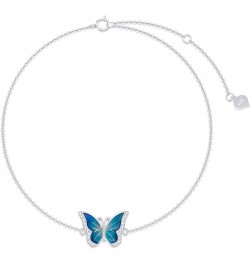 Real 14k Gold Blue Butterfly Bracelet for Women, Solid 14 Karat Gold Animal Lover Wrist Jewelry Gifts for Her, 6.8-8.4 White ...