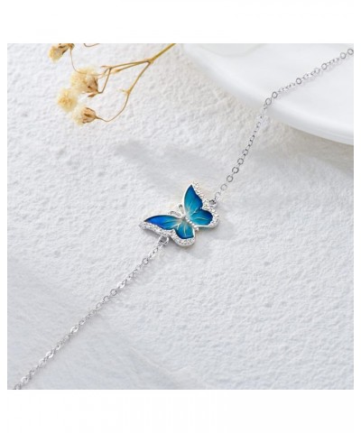 Real 14k Gold Blue Butterfly Bracelet for Women, Solid 14 Karat Gold Animal Lover Wrist Jewelry Gifts for Her, 6.8-8.4 White ...