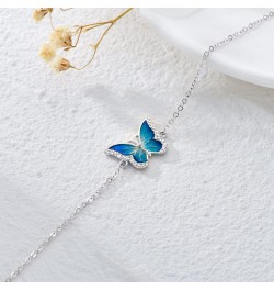 Real 14k Gold Blue Butterfly Bracelet for Women, Solid 14 Karat Gold Animal Lover Wrist Jewelry Gifts for Her, 6.8-8.4 White ...