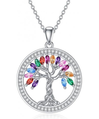 Tree of Life Necklace Birthstones S925 Sterling Silver pendant for Women Wife Mom Birthday Gifts for Her Colorful $27.00 Neck...