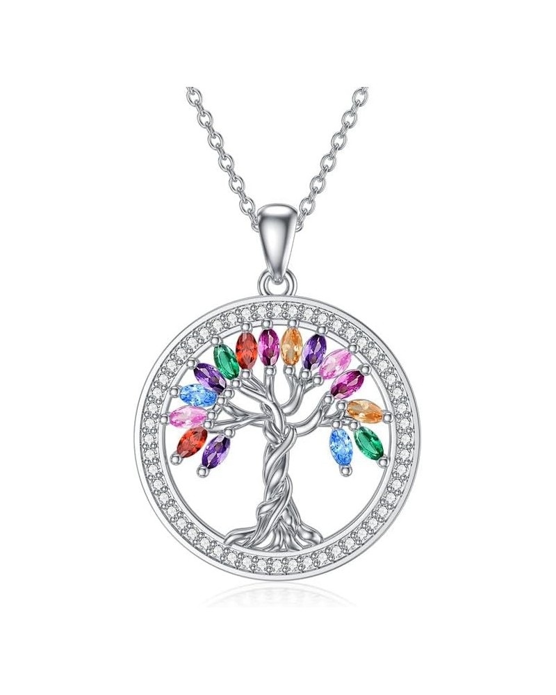 Tree of Life Necklace Birthstones S925 Sterling Silver pendant for Women Wife Mom Birthday Gifts for Her Colorful $27.00 Neck...