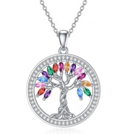 Tree of Life Necklace Birthstones S925 Sterling Silver pendant for Women Wife Mom Birthday Gifts for Her Colorful $27.00 Neck...