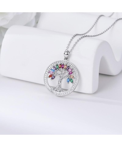 Tree of Life Necklace Birthstones S925 Sterling Silver pendant for Women Wife Mom Birthday Gifts for Her Colorful $27.00 Neck...