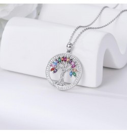 Tree of Life Necklace Birthstones S925 Sterling Silver pendant for Women Wife Mom Birthday Gifts for Her Colorful $27.00 Neck...