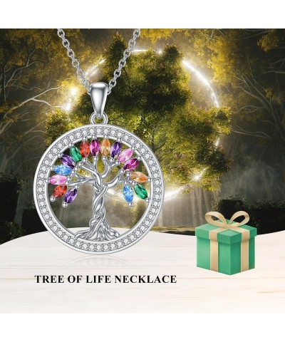 Tree of Life Necklace Birthstones S925 Sterling Silver pendant for Women Wife Mom Birthday Gifts for Her Colorful $27.00 Neck...