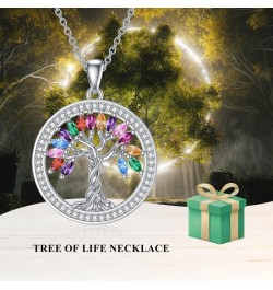 Tree of Life Necklace Birthstones S925 Sterling Silver pendant for Women Wife Mom Birthday Gifts for Her Colorful $27.00 Neck...