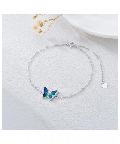 Real 14k Gold Blue Butterfly Bracelet for Women, Solid 14 Karat Gold Animal Lover Wrist Jewelry Gifts for Her, 6.8-8.4 White ...