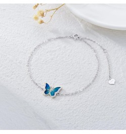 Real 14k Gold Blue Butterfly Bracelet for Women, Solid 14 Karat Gold Animal Lover Wrist Jewelry Gifts for Her, 6.8-8.4 White ...