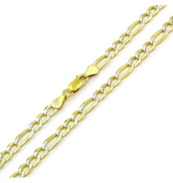 925 Italian Sterling Silver 3mm - 10.5mm Solid Figaro Diamond Cut Chain, ITProLux Yellow Gold Plated Pave Link Necklace or Br...