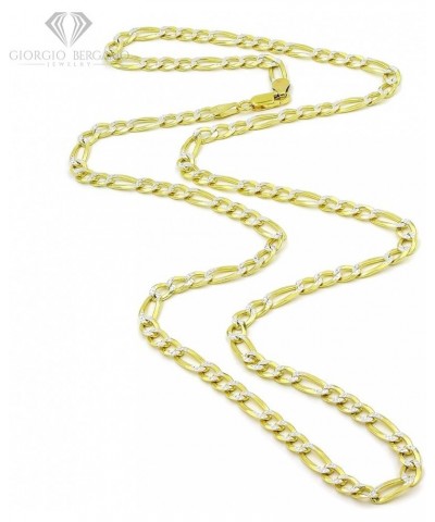 925 Italian Sterling Silver 3mm - 10.5mm Solid Figaro Diamond Cut Chain, ITProLux Yellow Gold Plated Pave Link Necklace or Br...