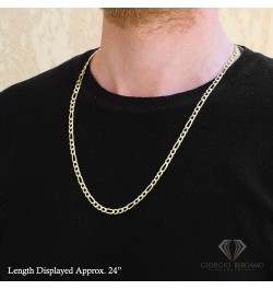 925 Italian Sterling Silver 3mm - 10.5mm Solid Figaro Diamond Cut Chain, ITProLux Yellow Gold Plated Pave Link Necklace or Br...