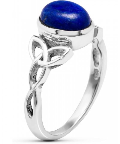 Oval Lapis Lazuli Triquetra 925 Sterling Silver Ring - Delicate BOHO Chic Jewelry - Fashionable and Stylish for Girls and Wom...