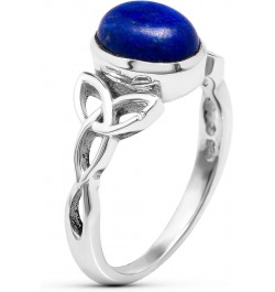 Oval Lapis Lazuli Triquetra 925 Sterling Silver Ring - Delicate BOHO Chic Jewelry - Fashionable and Stylish for Girls and Wom...