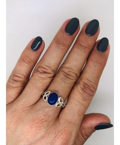 Oval Lapis Lazuli Triquetra 925 Sterling Silver Ring - Delicate BOHO Chic Jewelry - Fashionable and Stylish for Girls and Wom...