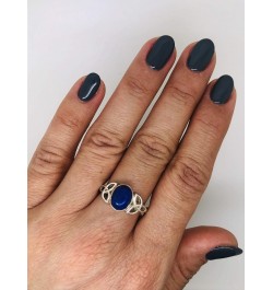 Oval Lapis Lazuli Triquetra 925 Sterling Silver Ring - Delicate BOHO Chic Jewelry - Fashionable and Stylish for Girls and Wom...